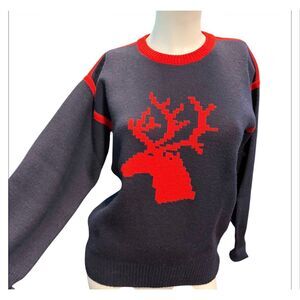 Britches Vintage Navy Red Wool Reindeer Sweater Women’s Size Medium